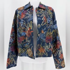 Life Style Embroidered Floral Jacket Boho Artsy Statement‎ Coat Size M